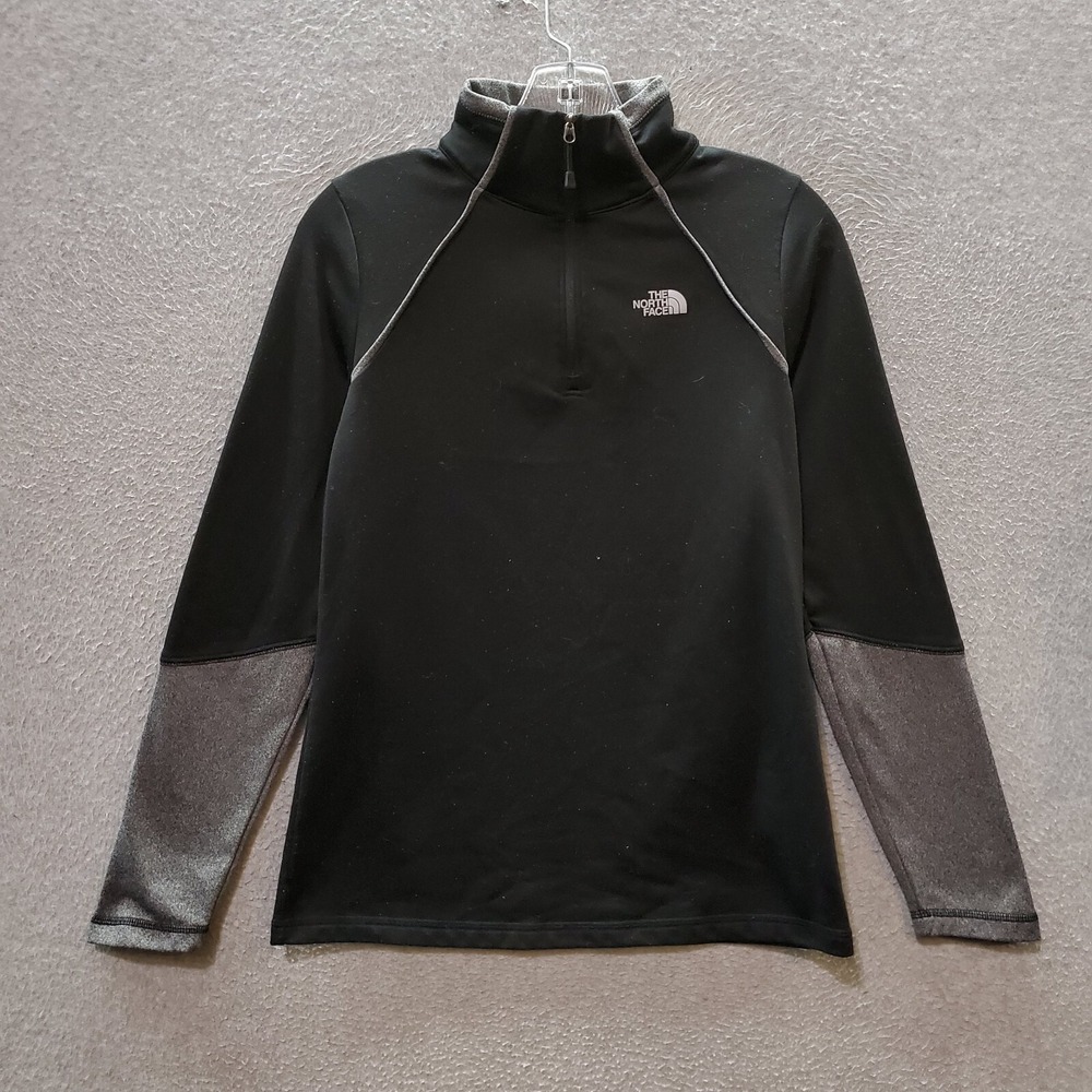 The North Face Women Sweatshirt‎ Small Black Logo 1/4 Zip Long Sleeve Mock Neck
